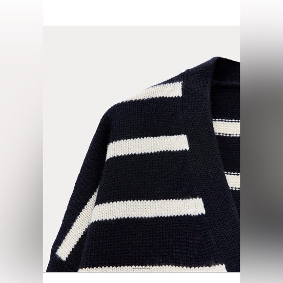 Zara wool Navy and White Striped Women's Sweater - Picture 4 of 8